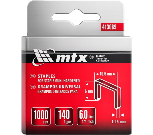 Скобы, 6 мм, для мебельного степлера, закаленные, тип 140,1000 шт MTX 413069